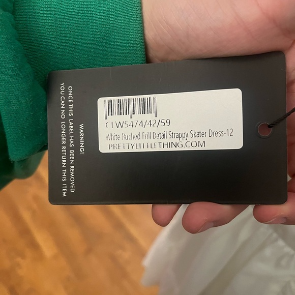PrettyLittleThing White Ruched Frill Detail Mini Dress Size 12 NWT - Picture 6 of 6